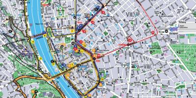 बुडापेस्ट हॉप पर हॉप ऑफ बस मानचित्र