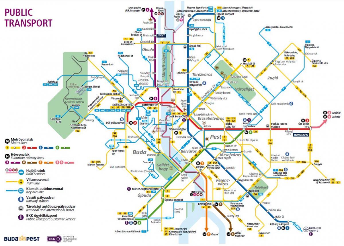 बुडापेस्ट बस लाइनों के मानचित्र