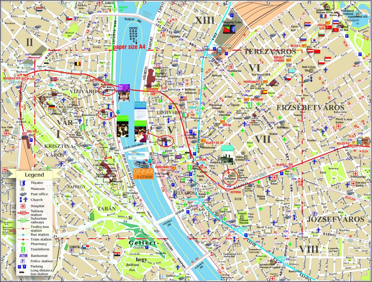 बुडापेस्ट के शीर्ष के आकर्षण का नक्शा