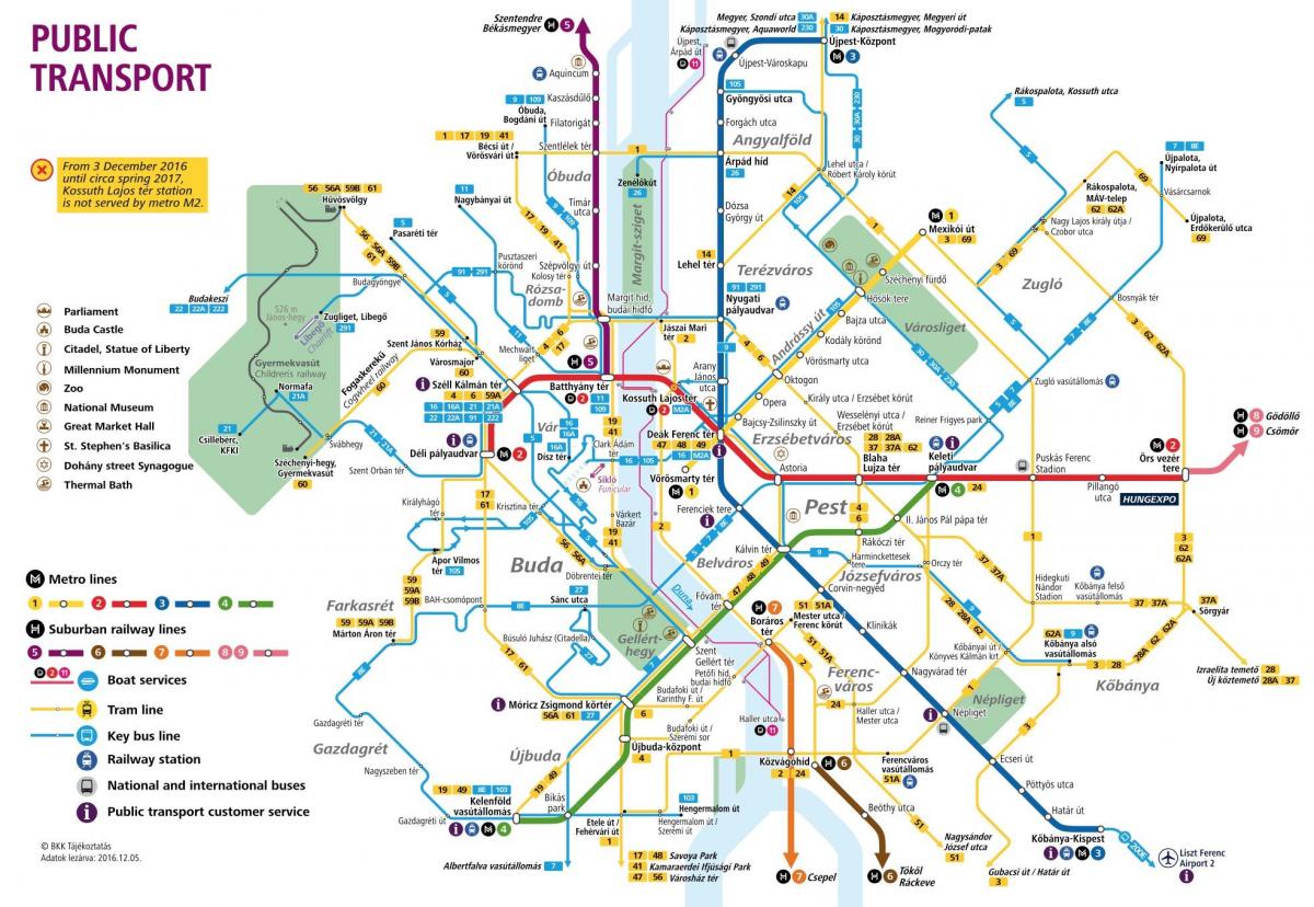 नक्शे बुडापेस्ट के सार्वजनिक परिवहन