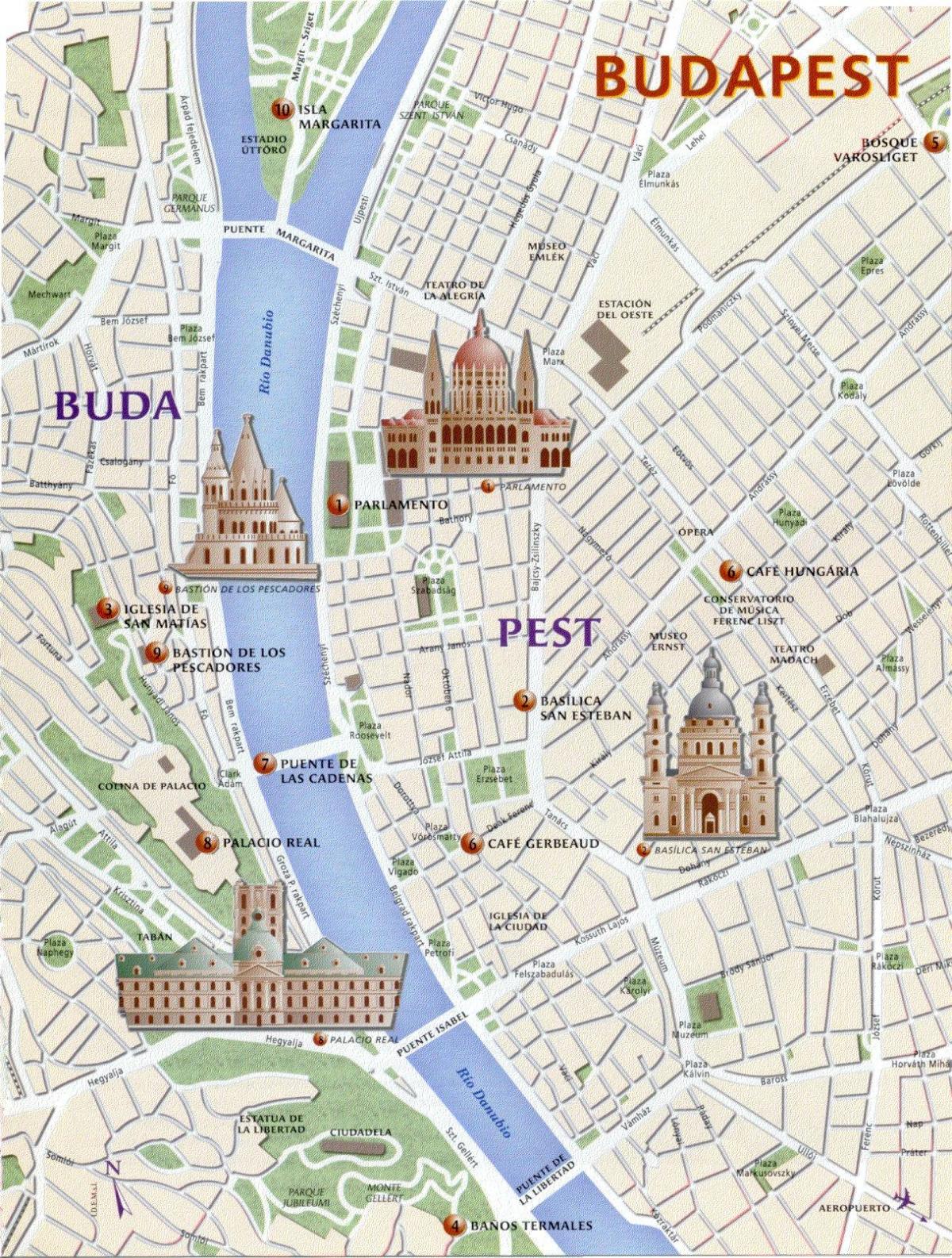 बुडापेस्ट स्थलों का नक्शा