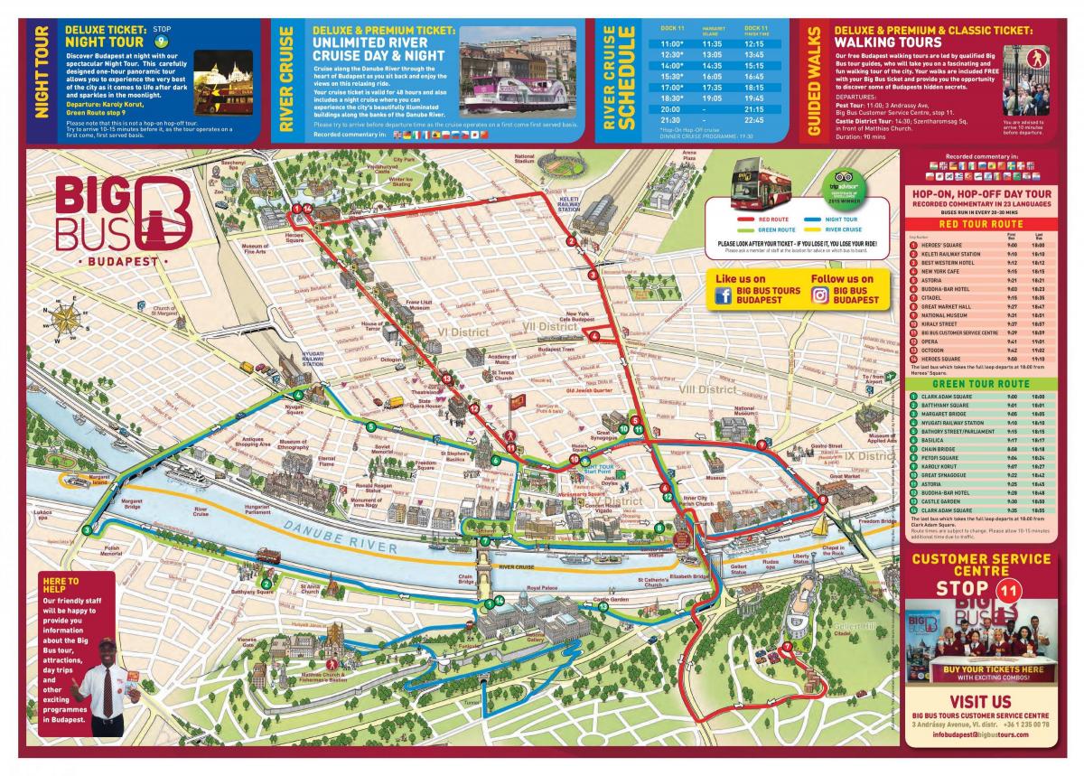 बुडापेस्ट, बस-टूर का नक्शा