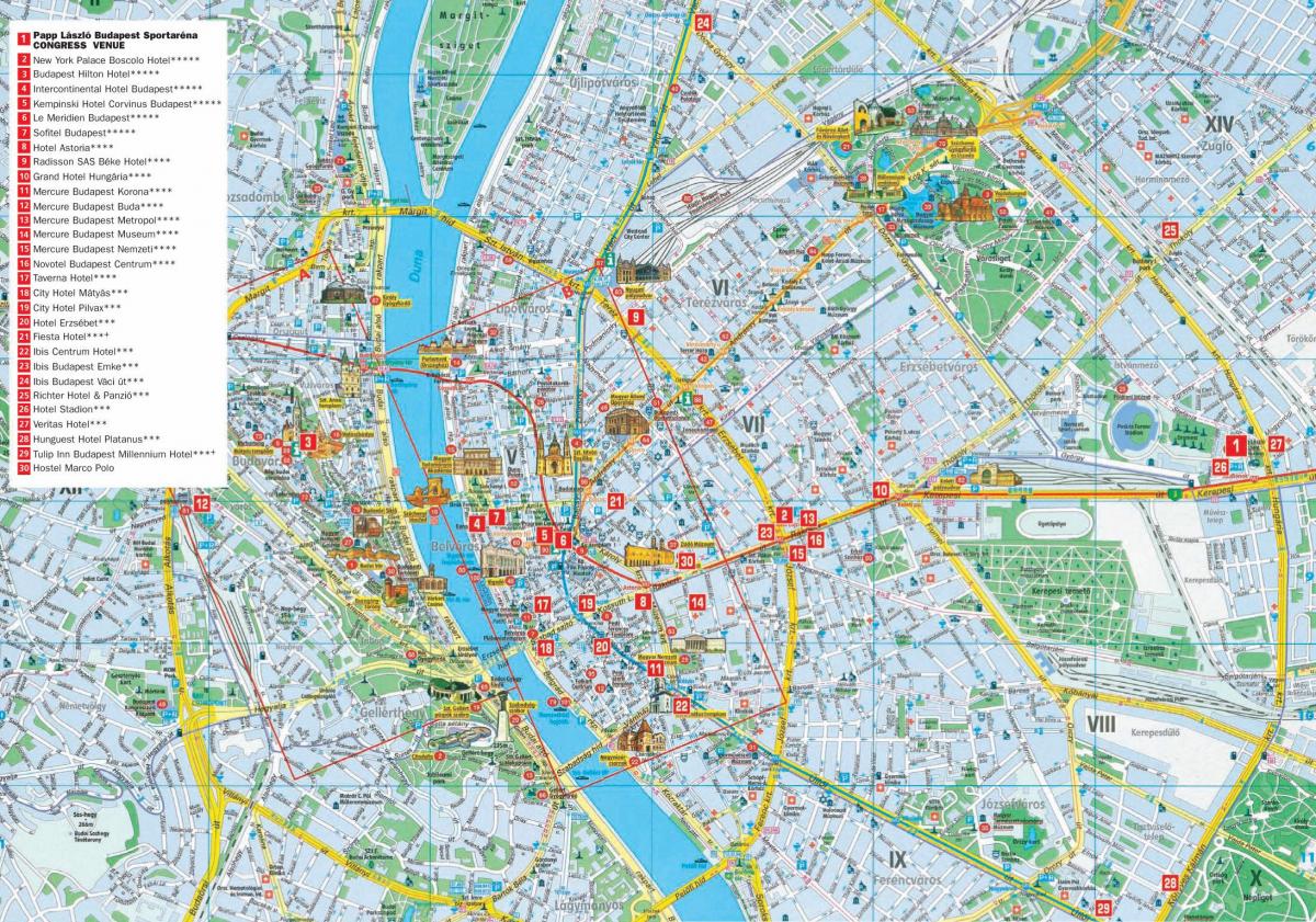 बुडापेस्ट शहर के पर्यटन मानचित्र