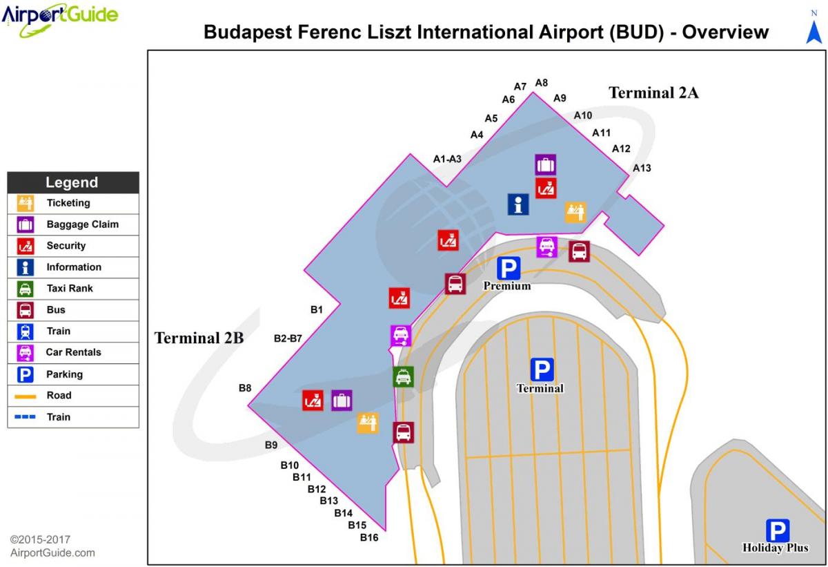 बुडापेस्ट हवाई अड्डे के टर्मिनल नक्शे 2a