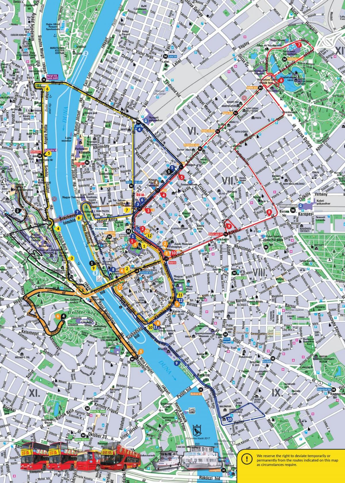 बुडापेस्ट हॉप पर हॉप ऑफ बस मानचित्र